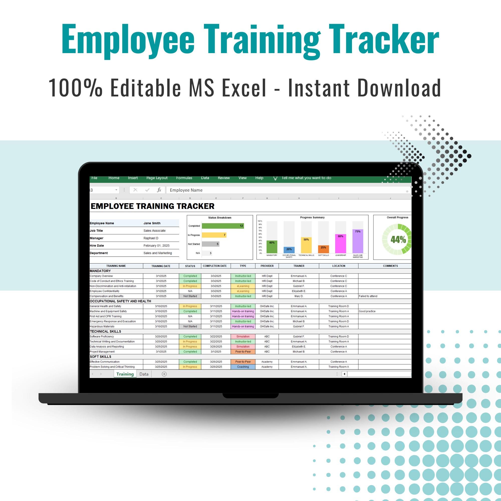 Employee Training Tracker, New Hire Training Plan, Employee Training ...
