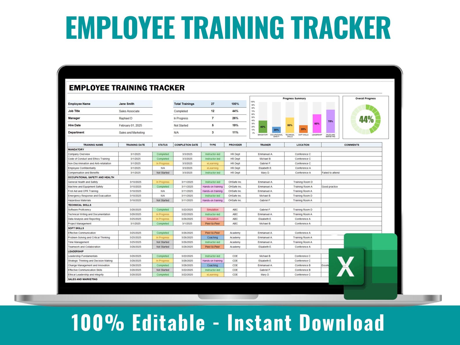 Employee Training Tracker, New Hire Training Plan, Employee Training ...