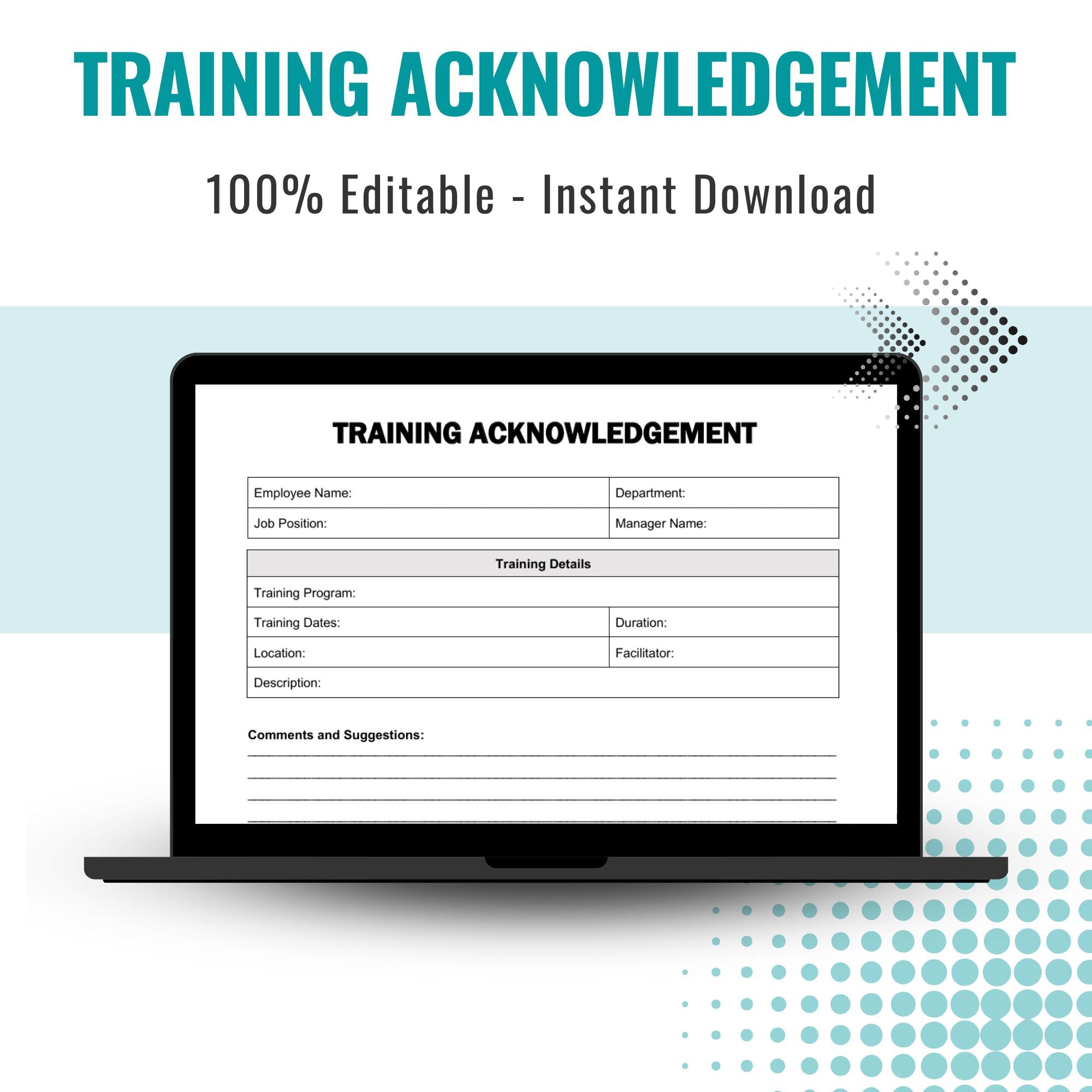Training Acknowledgement, Employee Training, New Hire Training, Safety ...