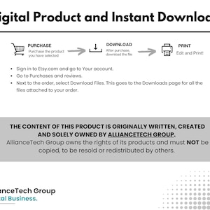 May include: A digital product and instant download graphic with a shopping cart, download arrow, and printer icon. The text reads "Purchase the product you have selected", "After purchase, download the file", and "Edit and Print!"  The graphic also includes instructions on how to download the product after purchase.