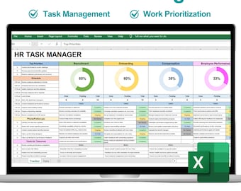 HR Task Manager, HR Task Tracker, Hr task organizer, Hr Task spreadsheet, Hr Planner, Daily Weekly Monthly Hr Task Planner, MS Excel