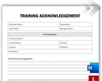 Training Acknowledgement, Employee training, New Hire training, Safety Training, Employee Training, Training Log, Onboarding Training