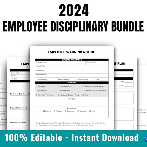 Employee Disciplinary Bundle, Employee Warning Notice, Suspension Notice, Employee Write  Up, Employee Notice, Employee Performance