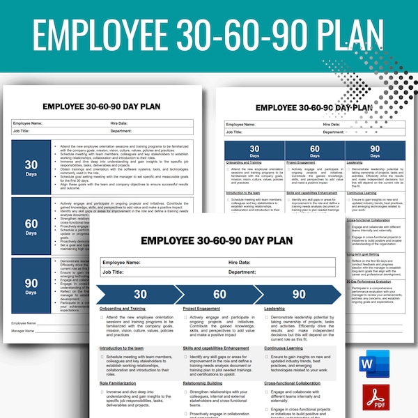 Employee 30 60 90 Day Plan, Employee Onboarding Plan, New Hire Checklist, Employee Performance, Employee Goal Setting, First 90 Days