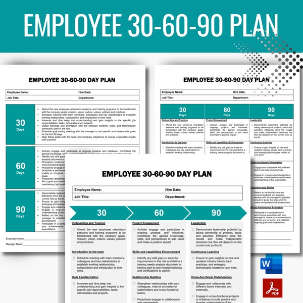 Employee 30 60 90 Day Plan, Employee Onboarding Plan, New Hire Checklist, Employee Performance, Employee Goal Setting, First 90 Days