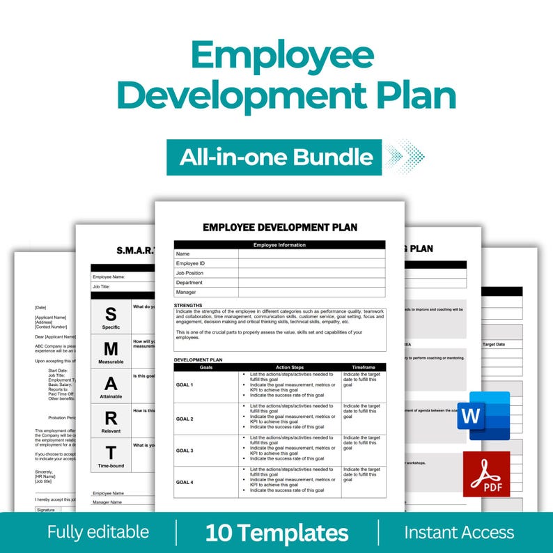 Employee Development Plan Bundle, SMART Goals, Goals, Individual Development Plan, Career Development Plan, HR templates, HR forms image 1