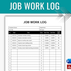 Job Work Log, Job Activity Log, Printable Work Log, Editable Work Log, Daily Work Log, Work Tracker, Daily Task Log, Daily Work Tracker