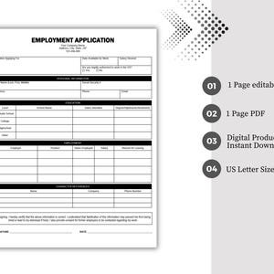 Job Application for Employment Form, Employment Application, Printable ...