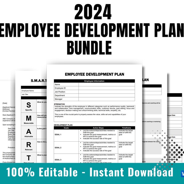 Employee Development Plan Bundle, SMART Goals, Goals, Individual Development Plan, Career Development Plan, HR templates, HR forms