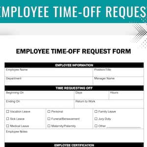Employee Time-off Request Template, Vacation Request Form, Time-off form, Time Off Request Form, Editable MS Word, PTO Form Leave of Absence