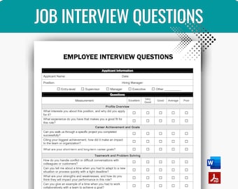 Employee Interview Questions, Employee hire, Interview questions, Interview template, HR Forms, HR bundle, Employee onboarding, New hire