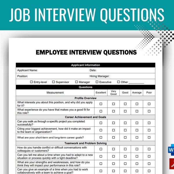 Employee Interview Questions, Employee hire, Interview questions, Interview template, HR Forms, HR bundle, Employee onboarding, New hire