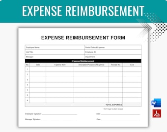Expense Reimbursement, Employee Expense Report, Expense Report, Employee Reimbursement, Reimbursement Form, HR Templates, Editable Expense
