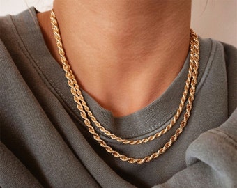 Twisted Gold Rope Chain Necklace, Dainty Gold Necklace, Simple Gold Necklace, Layering Necklace, Waterproof Necklace, Non Tarnish Necklace