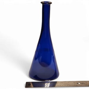 Cobalt Blue Glass Vase Bottle  Long Neck  12.5&quot; Tall  Vintage Decor