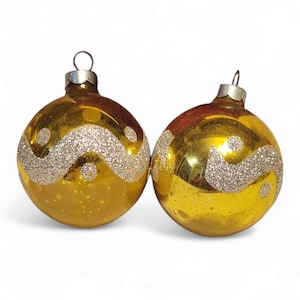 Set of 2 Vintage MCM SHINY BRITE Ornaments  Stenciled Mid-Century Christmas