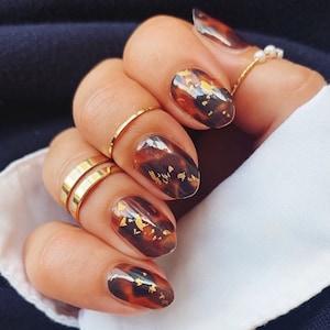 Tortoise Shell Nail Wraps with Gold Foil Flecks