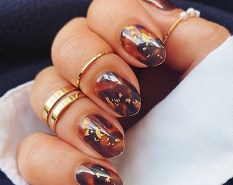 Tortoise Shell Nail Wraps with Gold Foil Flecks