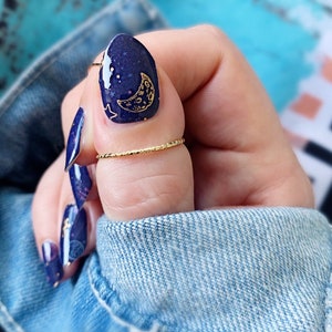 Space Galaxy Navy Blue Nail Wraps with Gold Foil Accents