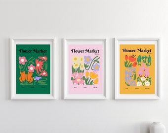 Blumenmarkt Poster | Galerie-Set mit 3 Drucken | Botanische Wandkunst | Lebendige Blumen | Digitaler Download | Ideales Geschenk für Sie | 22062023