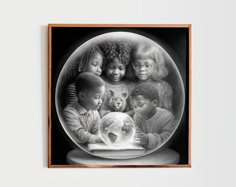Zauberhaftes Fantasy Abenteuer Gemälde | Skurrile Kinderwanddekoration | Mystische Tierquadratkunst Sofortiger Digitaldruck | 02062023
