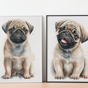 Watercolor Cheerful Pug Wall Art | Nursery Room Decor | Pet Dog Portrait | Baby Animal Print | Dog Lover Gift | INSTANT DOWNLOAD | 27062023