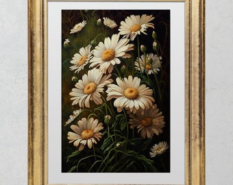 Blumenbild Gänseblümchen Garten Blumen Natur Kunstwerk | Wohnkultur | Botanisch inspirierte Wandkunst | Sofortiger Digitaldruck | 08062023