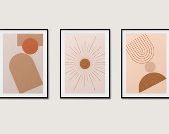 Mid Century Boho abstrakte Kunst Drucke | Galerie 3-er Set | Minimalistisches Dekor | Moderne geometrische Kunst | Sofortiger digitaler Download | 10062023
