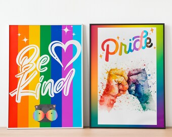 Regenbogen Katze & Fist Bump Kunstdruck | 2er-Set Digital Decor | Lebendige Wandkunst | Sofortdownload | LGBTQ+ Pride | Geschlechtsneutral | 16062023