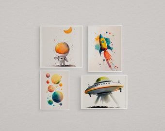 Astronomie Kinderzimmer Deko | Weltraum Themen Wandkunst | 4er Set Planeten Poster | Weltraum Exploration Poster | Sofortiger Digitaldruck | 07062023
