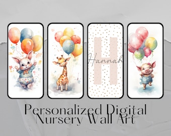 Benutzerdefinierte Boho Kinderzimmer Galerie Wand Kunst | Personalisierte Name Druck | 4er Set Printable | Aquarell Tiere Dekor | Digitaler Download | 08062023