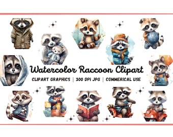 Waschbär Clipart Bundle | Waldtier | Sofortiger digitaler Download | 12 hochwertige JPGs | Kommerzielle Nutzung | 22052023
