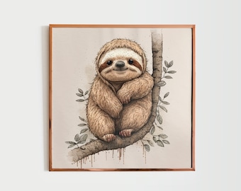 Babyluiaard kinderkamerdecoratie | Dierenkunstprint | Bosdieren muurkunst | Kinderkamer | Digitaal cadeau jongen en meisje | Direct downloaden | 10042023