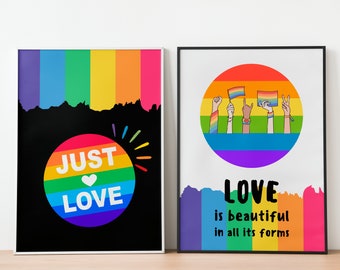 Liebe ist schön Kunstdruck | 2er-Set Digital Decor | Lebendige Wandkunst | Sofortdownload | LGBTQ+ Pride Geschenk | Geschlechtsneutral | 22062023