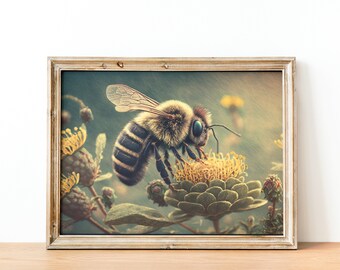 Vibrant Summer Bee Wall Art | Home Floral Decor | Bee and Flower Poster | Bumble Bee Art Gift | Instant Digital PRINTABLE | 03062023