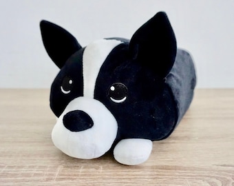 Boston Terrier Plush Toy | Memory Foam Pillow Stuffed Animal | Soft Cuddly Squishy Cute Gift for Kids and Dog Lovers | Black and White