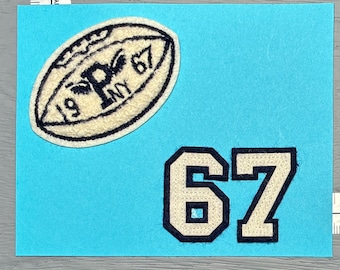 Set of Ralph Lauren Sew-On Patch of White Chenille Football and Number 67