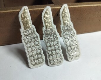 3 Pack Metallic Thread Embroidered Beauty Lipstick Patches Shiny Textured Appliqué