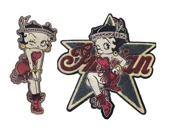 Rare Find Overlarge Indian Motorcycle X Betty Boop Patches Chenille Embroidered