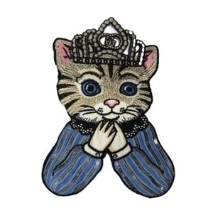 Blue Cat Princess Embroidered Patch, Sew-On Applique (6.25”W 8.75"H)