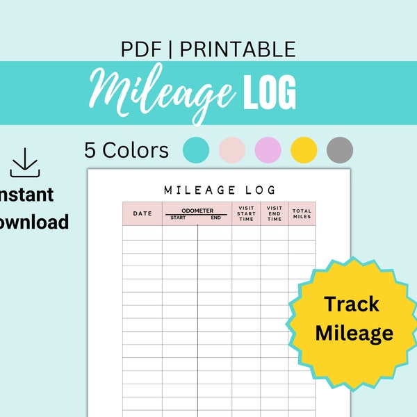 Mileage Log Printable, Hospice Nurse Mileage Tracker, nurse mile tracker, car mileage log, miles traveled, work miles, home health nurse