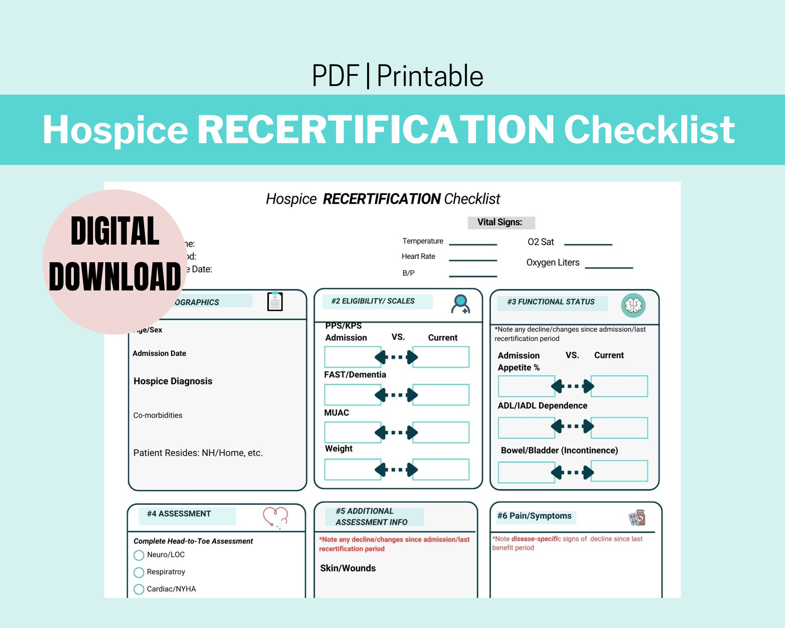 Hospice Assessment Form Hospice Nurse Cheat Sheet Hospice Recertification Checklist Nurse