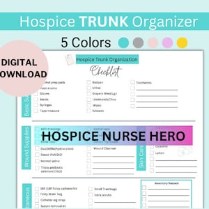 Hospice Nurse Trunk Organizer Checklist, Nurse Trunk Organization, Hospice Nurse Form, Home Nurse Checklist, Hospice Nurse Cheat Sheet
