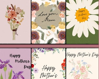 Ensemble de cartes pliées pour la fête des mères vierges à l'intérieur du modèle de toile personnalisable floral de portrait