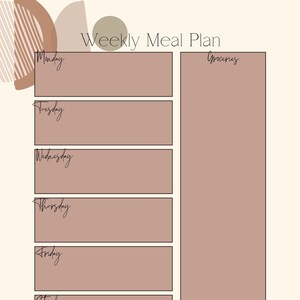 Boho Weekly Meal Plan Canva Template Simple Customizable Printable