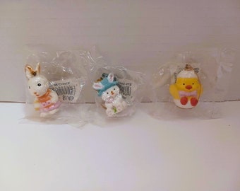 Miniature Easter Ornaments Set of Three New in Package Baby Chick, Two Bunnies