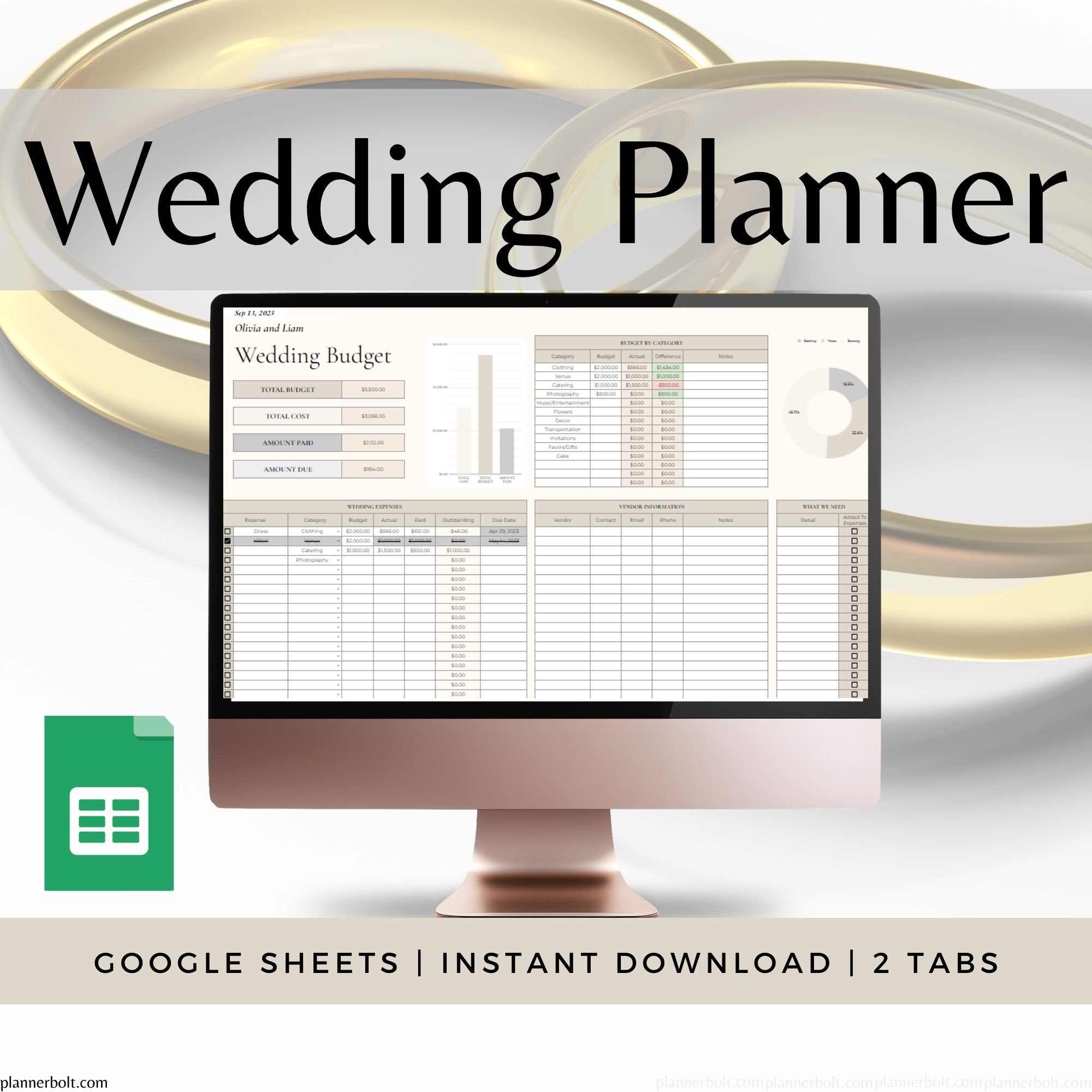 Digital Wedding Budget Expense Tracker Planner Spreadsheet, Diy Bride ...