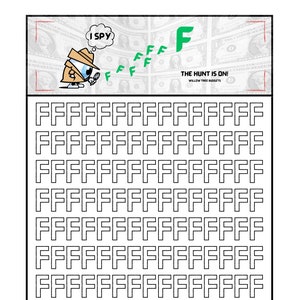 Carta F / I Spy Bucks Savings Challenge y Sobre / Carta F / Relleno de efectivo / Presupuesto de efectivo / Desafío de ahorro / Fondos de amortización