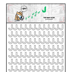 Carta J / I Spy Bucks Savings Challenge y Sobre / Carta J / Relleno de efectivo / Presupuesto de efectivo / Desafío de ahorro / Fondos de amortización