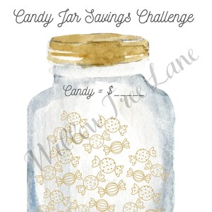 May include: A blue watercolor illustration of a glass jar with a gold lid. The jar is filled with gold candy. The text "Candy = $____" is written on the jar. The text "Willow Tree Lane" is written in a faded, white font on the image. The text "www.willowtreelane@myyahoo.com" is written at the bottom of the image.